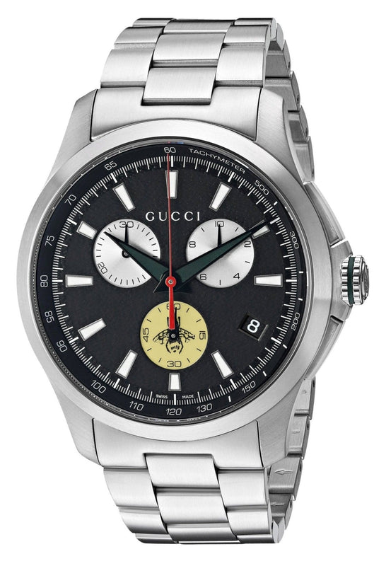 Gucci G-Timeless Chronograph Black Dial Silver Steel Strap Watch For Men - YA126267 Buy Now By Gucci