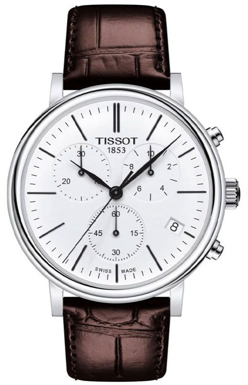 Tissot Carson Premium Chronograph White Dial Brown Leather Strap Watch For Men - T122.417.16.011.00 Buy Now By Tissot