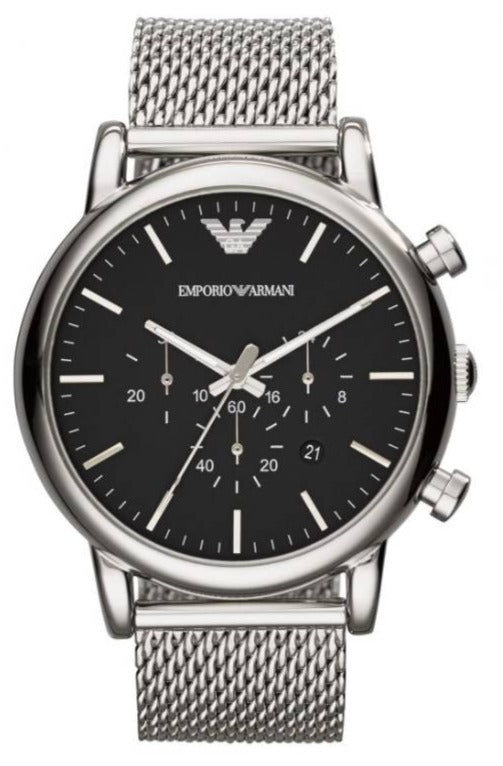 Emporio Armani Classic Chronograph Black Dial Silver Mesh Bracelet Watch For Men - AR1808 Buy Now By Emporio Armani