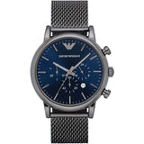 Emporio Armani Chronograph Blue Dial Gun Metallic Mesh Bracelet Watch For Men - AR1979 Buy Now By Emporio Armani