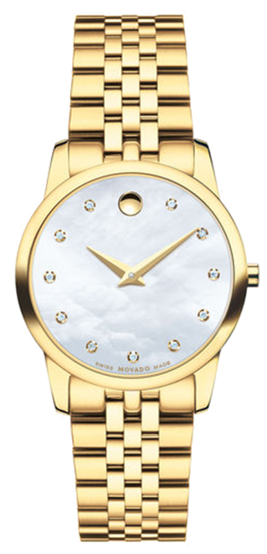Movado Museum Classic Diamonds Mother of Pearl Dial Gold Steel Strap Watch For Women - 0606998 Buy Now By Movado