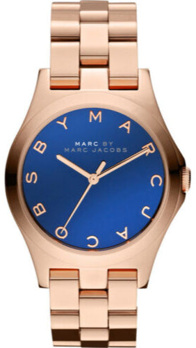 Marc Jacobs Henry Blue Dial Rose Gold Steel Strap Watch for Women - MBM3213 Buy Now By Marc Jacobs