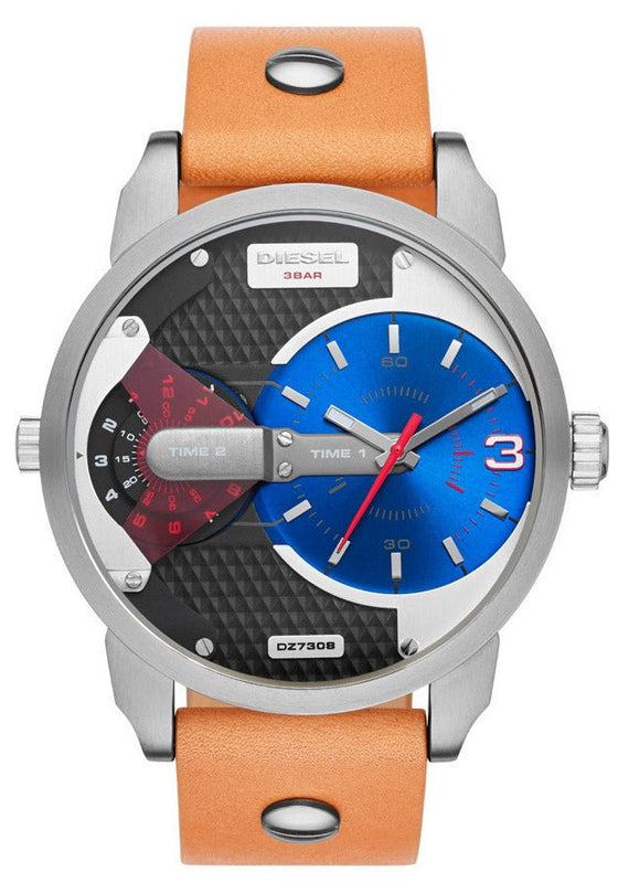 Diesel Mini Daddy Blue & Black Dial Brown Leather Strap Watch For Men - DZ7308 Buy Now By Diesel