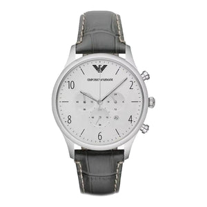 Emporio Armani Classic Chronograph Silver Dial Grey Leather Strap Watch For Men - AR1861 Buy Now By Emporio Armani