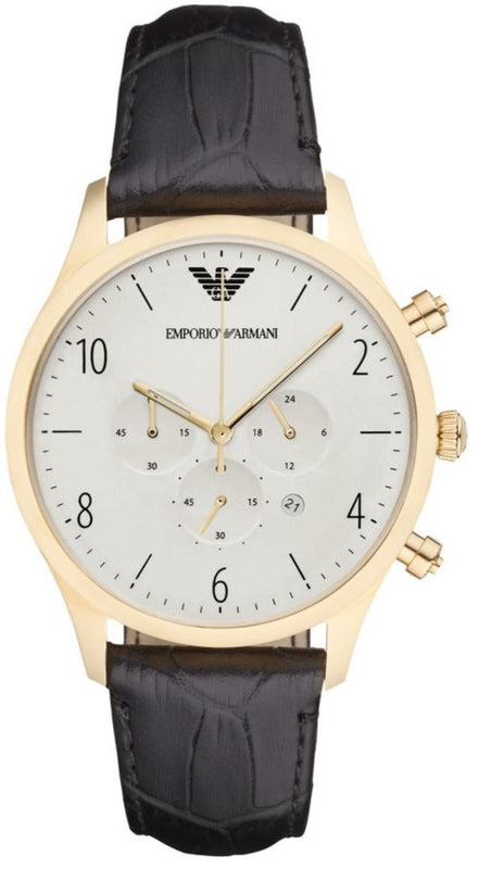Emporio Armani Classic Chronograph White Dial Black Leather Strap Watch For Men - AR1892 Buy Now By Emporio Armani