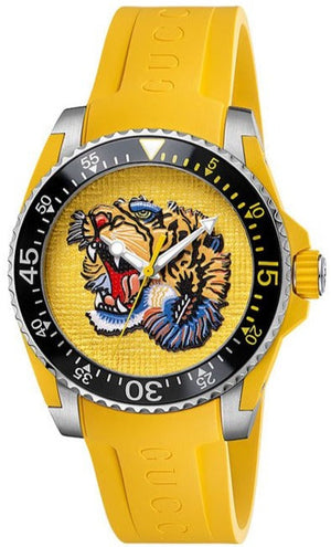 Gucci Dive Tiger Yellow Dial Yellow Rubber Strap Watch For Men - YA136317 Buy Now By Gucci