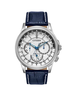 Citizen Eco Drive Calendrier White Dial Blue Leather Strap Watch For Men - BU2020-11A Buy Now By Citizen