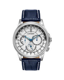 Citizen Eco Drive Calendrier White Dial Blue Leather Strap Watch For Men - BU2020-11A Buy Now By Citizen