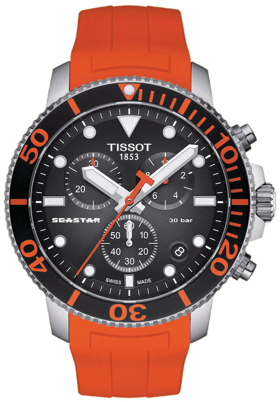 Tissot Seastar 1000 Chronograph Black Dial Orange Rubber Strap Watch For Men - T120.417.17.051.01 Buy Now By Tissot
