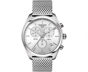 Tissot PR 100 Chronograph White Dial Silver Mesh Bracelet Watch For Men - T101.417.11.031.02 Buy Now By Tissot