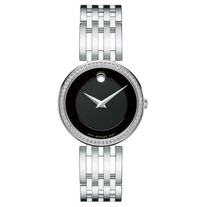 Movado Esperanza 63 Diamonds Black Dial Silver Steel Strap Watch For Women - 0607052 Buy Now By Movado