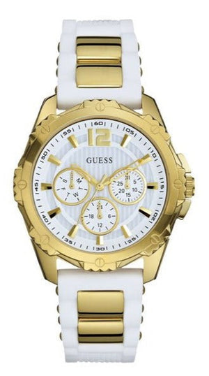 Guess Intrepid White Dial Two Tone Silicone Strap Watch For Women - W0325L2 Buy Now By Guess