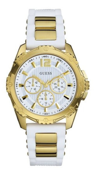Guess Intrepid White Dial Two Tone Silicone Strap Watch For Women - W0325L2 Buy Now By Guess
