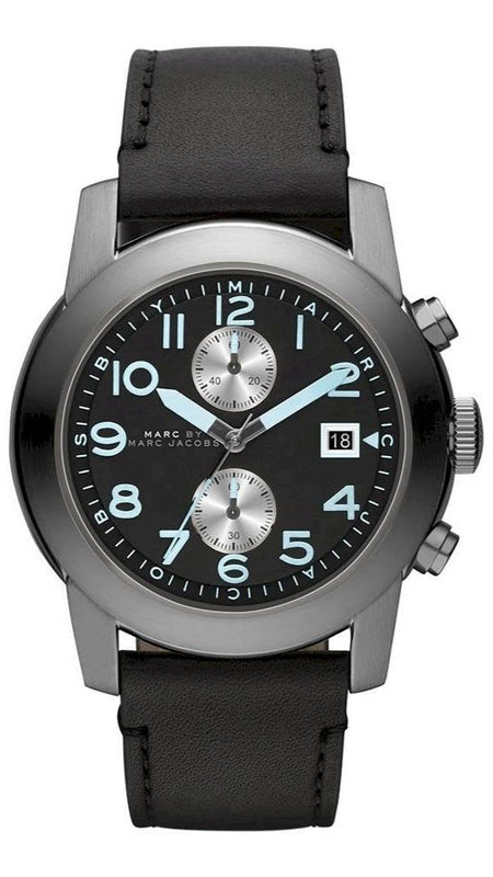 Marc Jacobs Larry Chronograph Black Dial Black Leather Strap Watch for Men - MBM5054 Buy Now By Marc Jacobs