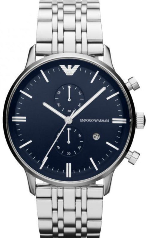 Emporio Armani Gianni Chronograph Blue Dial Silver Steel Strap Watch For Men - AR80013 Buy Now By Emporio Armani