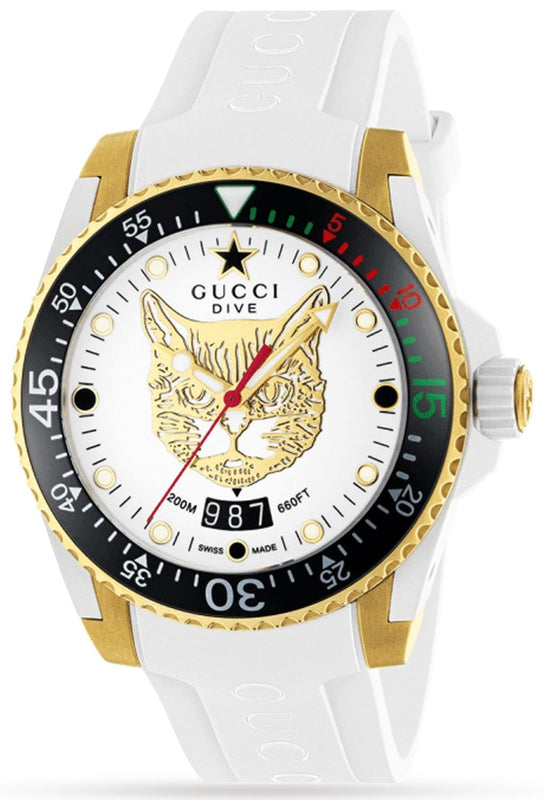 Gucci Dive Quartz White Dial White Rubber Strap Unisex Watch - YA136322 Buy Now By Gucci