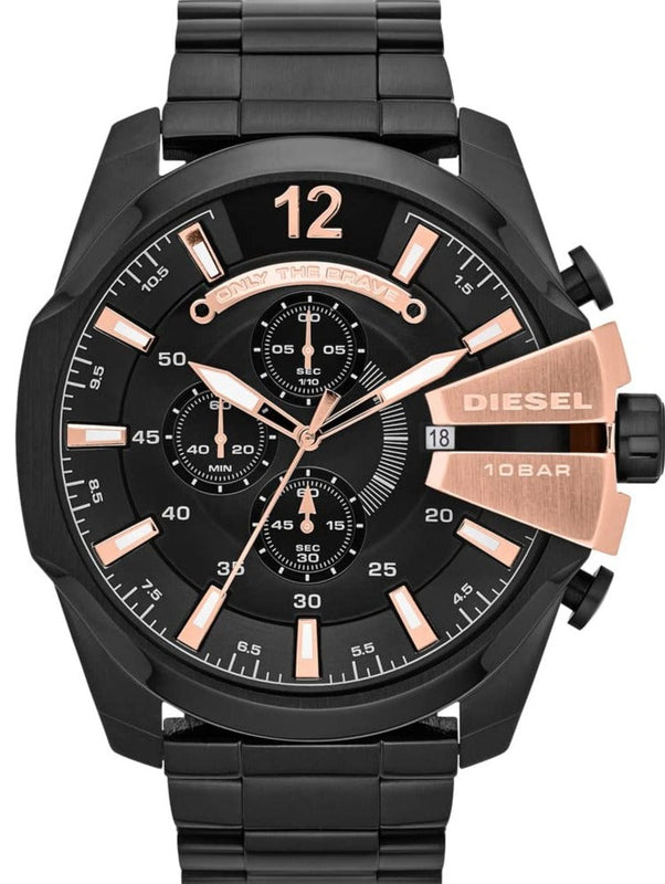 Diesel Mega Chief Chronograph Black Dial Black Steel Strap Watch For Men - DZ4309 Buy Now By Diesel