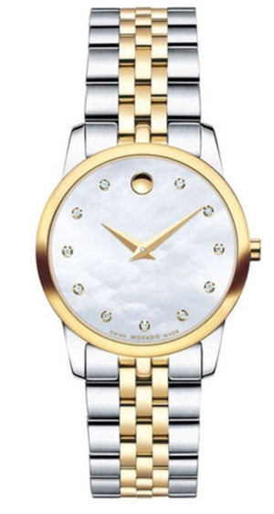 Movado Museum Classic Diamonds Mother of Pearl Dial Two Tone Steel Strap Watch For Women - 0606613 Buy Now By Movado