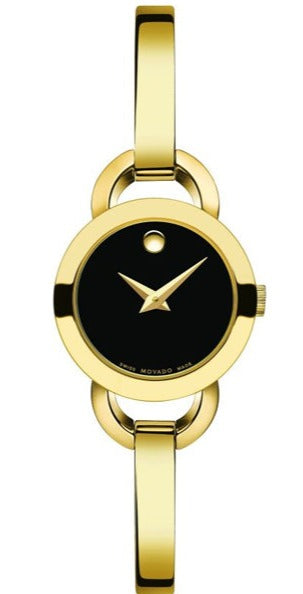 Movado Rondiro 22mm Black Dial Yellow Gold Steel Strap Watch For Women - 0606888 Buy Now By Movado