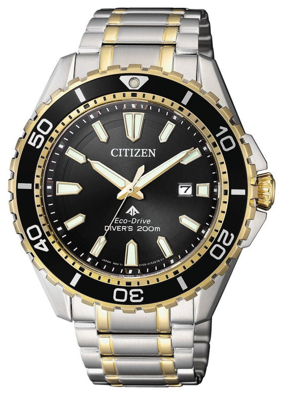 Citizen Eco Drive Promaster Diver Black Dial Two Tone Steel Strap Watch For Men - BN0194-57E Buy Now By Citizen