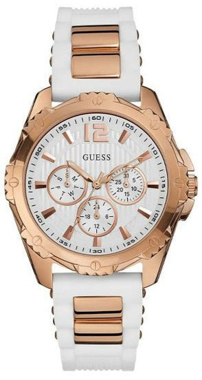 Guess Intrepid White Dial Two Tone Silicone Strap Watch For Women - W0325L6 Buy Now By Guess
