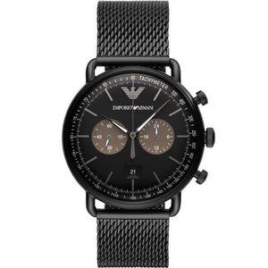 Emporio Armani Aviator Black Dial Black Mesh Bracelet Watch For Men - AR11142 Buy Now By Emporio Armani