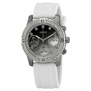 Guess Confetti Crystal Black Dial White Silicone Strap Watch For Women - W1098L1 Buy Now By Guess