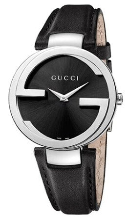 Gucci G Interlocking Black Dial Black Leather Strap Watch For Women - YA133301 Buy Now By Gucci