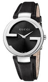 Gucci G Interlocking Black Dial Black Leather Strap Watch For Women - YA133301