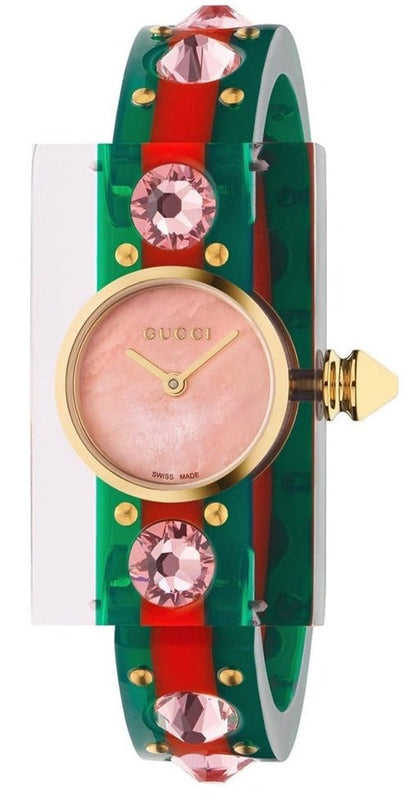 Gucci Vintage Web Pink Mother of Pearl Dial Two Tone Plastic Strap Watch For Women - YA143525 Buy Now By Gucci