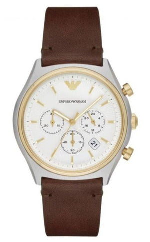Emporio Armani Chronograph White Dial Brown Leather Strap Watch For Men - AR11033 Buy Now By Emporio Armani