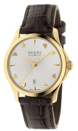 Gucci G Timeless Silver Dial Brown Leather Strap Watch for Men - YA126470 Buy Now By Gucci