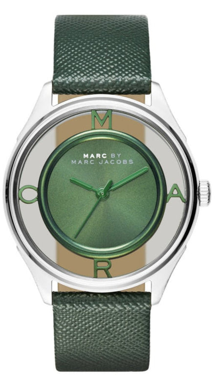 Marc Jacobs Tether Transparent Green Dial Green Leather Strap Watch for Women - MBM1378 Buy Now By Marc Jacobs