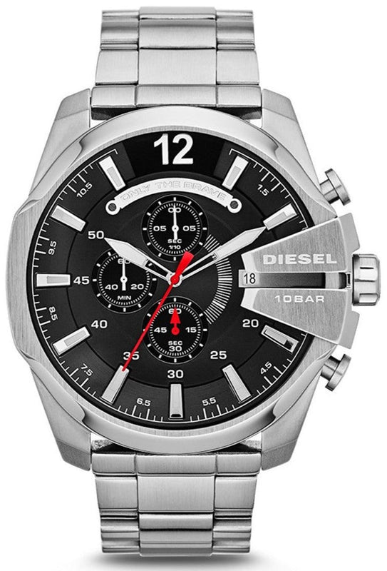Diesel Mega Chief Chronograph Black Dial Silver Steel Strap Watch For Men - DZ4308 Buy Now By Diesel