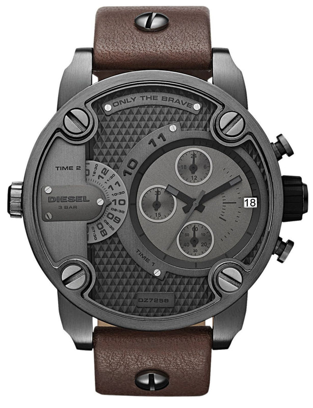 Diesel Little Daddy SBA Small Sized Grey Dial Brown Leather Strap Watch For Men - DZ7258 Buy Now By Diesel