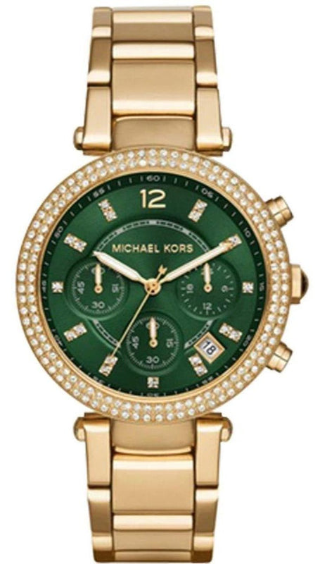 Michael Kors Parker Chronograph Green Dial Gold Steel Strap Watch for Women - MK6263 Buy Now By Michael Kors