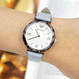 Emporio Armani White Dial Light Blue Leather Strap Watch For Women - AR11002 Buy Now By Emporio Armani