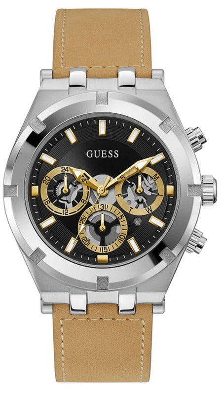 Guess Continental Multifunction Black Dial Brown Leather Strap Watch for Men - GW0262G1 Buy Now By Guess