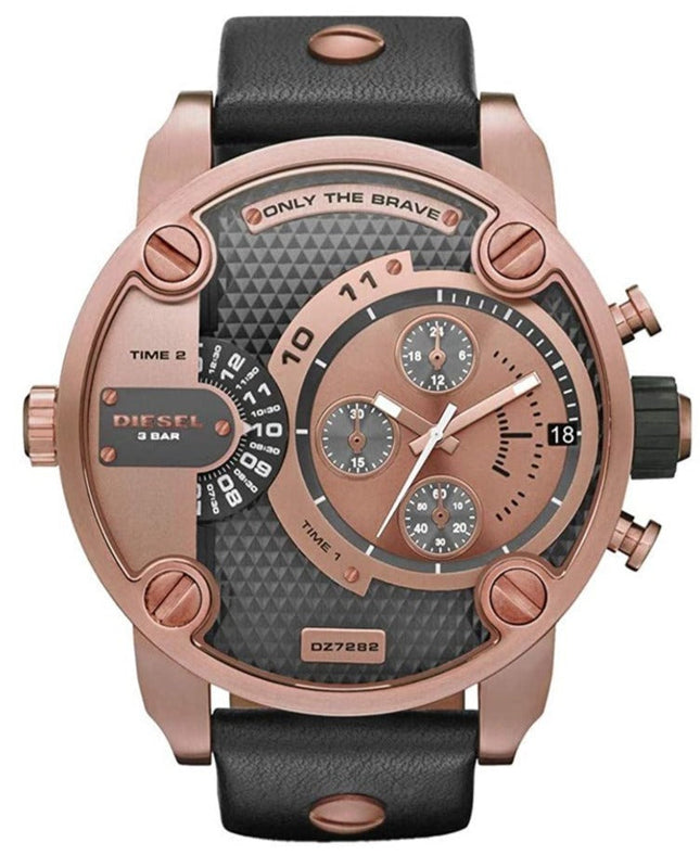 Diesel Little Daddy Black & Gold Dial Black Leather StrapWatch For Men - DZ7282 Buy Now By Diesel