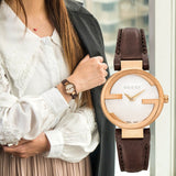 Gucci G Interlocking Mother of Pearl Dial Brown Leather Strap Watch For Women - YA133516 Buy Now By Gucci