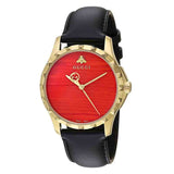Gucci G Timeless Coral Red Dial Black Leather Strap Watch For Men - YA126464 Buy Now By Gucci
