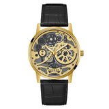 Guess Gadget Gold Dial Black Leather Strap Watch for Men - GW0570G1 Buy Now By Guess