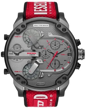 Diesel Mr Daddy 2.0 Chronograph Grey Dial Red Rubber Strap Watch For Men - DZ7423 Buy Now By Diesel