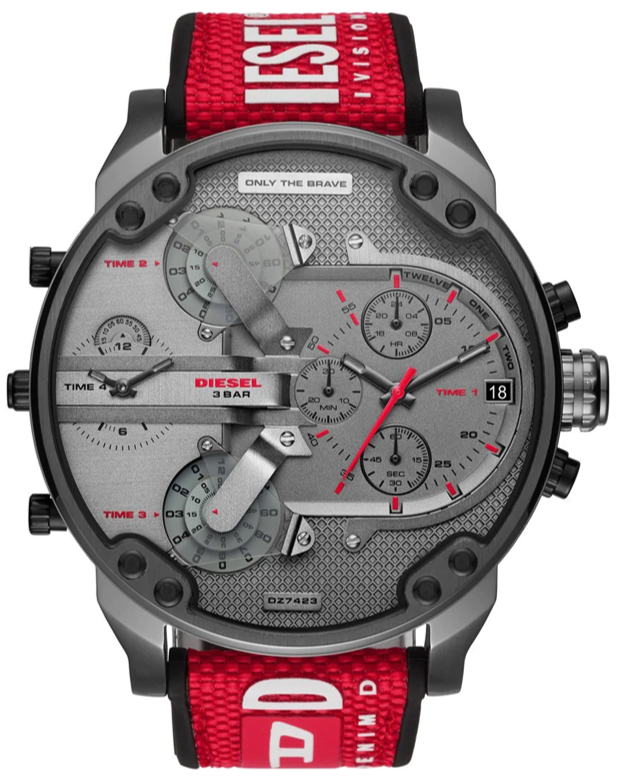 Diesel Mr Daddy 2.0 Chronograph Grey Dial Red Rubber Strap Watch For Men - DZ7423 Buy Now By Diesel