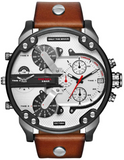 Diesel Mr. Daddy 2.0 Chronograph Silver Dial Brown Leather Strap Watch For Men - DZ7394 Buy Now By Diesel