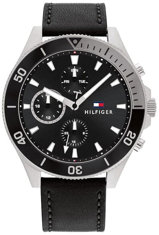 Tommy Hilfiger Larson Chronograph Black Dial Black Leather Strap Watch For Men - 1791984 Buy Now By Tommy Hilfiger