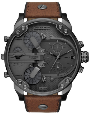 Diesel Mr Daddy Chronograph Grey Dial Brown Leather Strap Watch For Men - DZ7413 Buy Now By Diesel