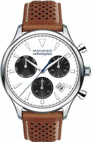 Movado Heritage Calendoplan Chronograph White Dial Brown Leather Strap Watch for Men - 3650008 Buy Now By Movado