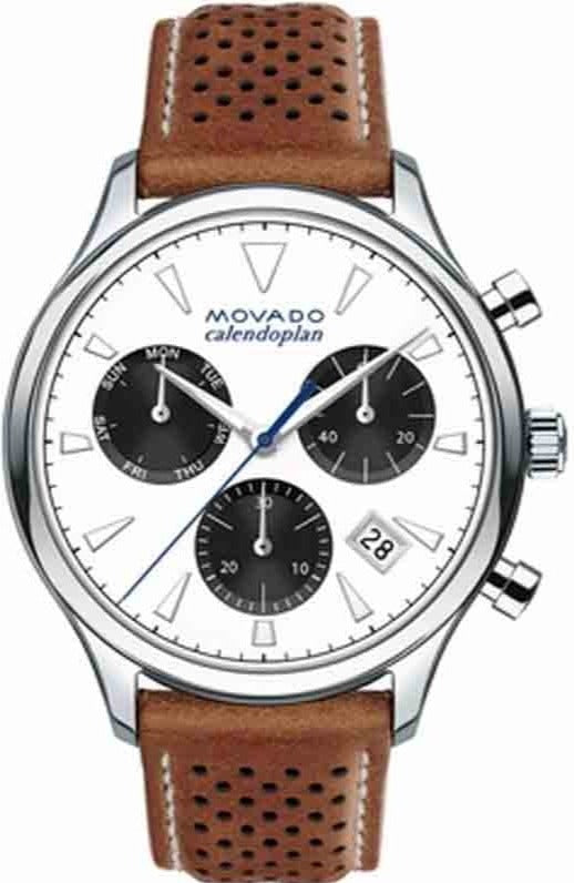 Movado Heritage Calendoplan Chronograph White Dial Brown Leather Strap Watch for Men - 3650008 Buy Now By Movado