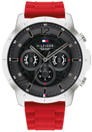 Tommy Hilfiger Luca Chronograph Grey Dial Red Silicone Strap Watch For Men - 1710490 Buy Now By Tommy Hilfiger